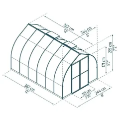 Canopia Bella Doppio Strato Serra Da Giardino in Policarbonato 367X244X219 cm Argento