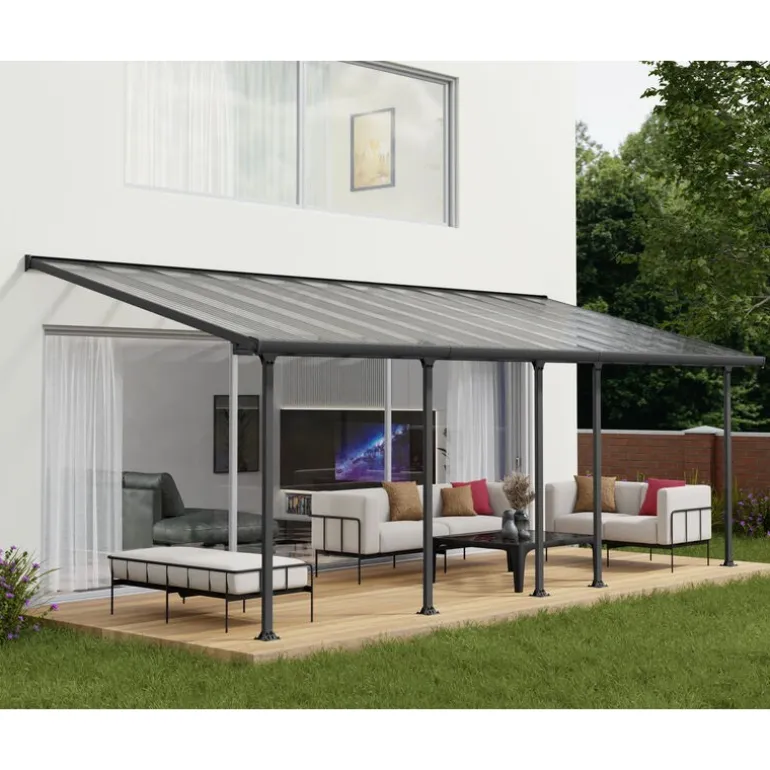 Canopia Feria Pergola Addossata in Alluminio 3X7.3 m Grigio