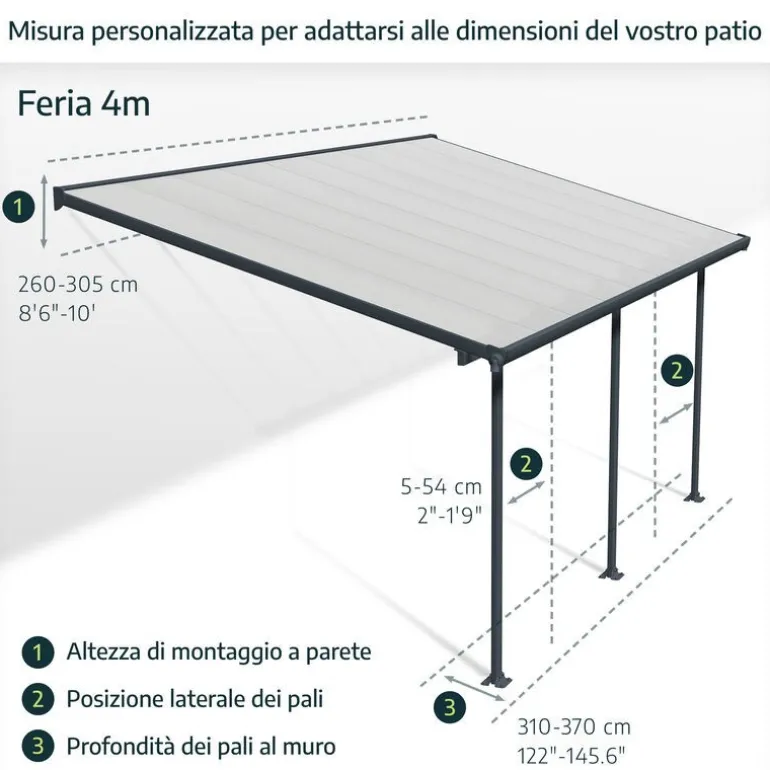 Canopia Olympia Pergola Addossata in Alluminio 3X3 m Grigio