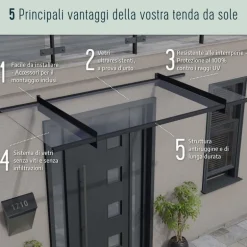 Canopia Sophia Pensilina Da Esterno 160X95 cm - Struttura Grigia Pannello Trasparente