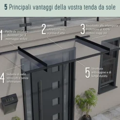 Canopia Sophia XL Pensilina Da Esterno 660X140X67 cm - Struttura Grigia Pannello Trasparente