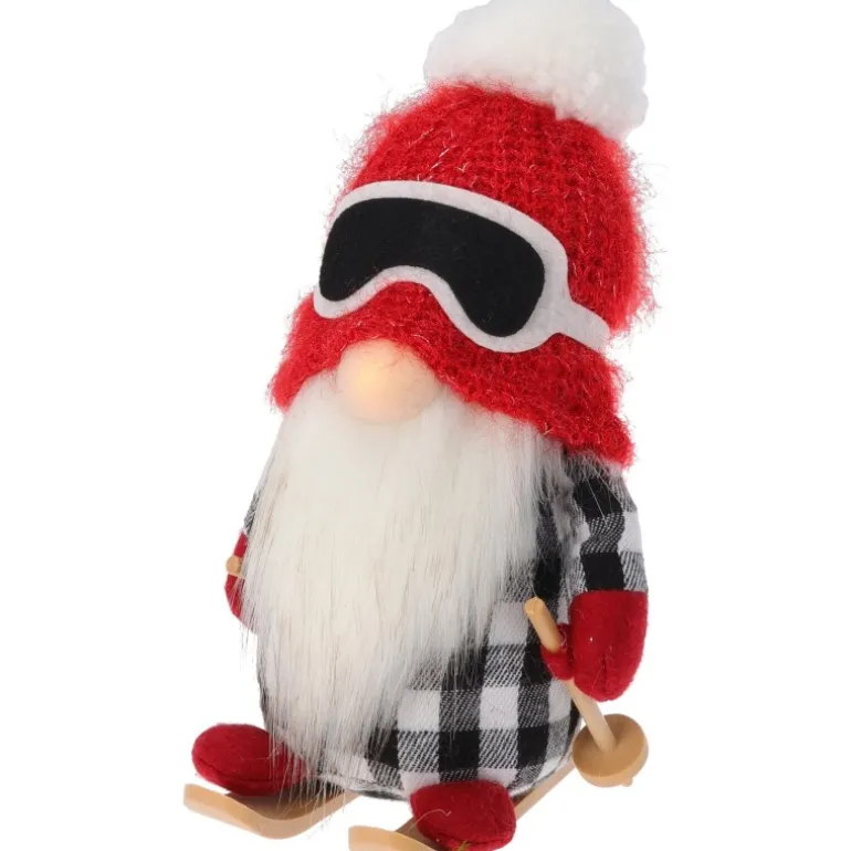 Gnomo Sciatore in Tessuto con Led 20 cm. Pezzo Singolo