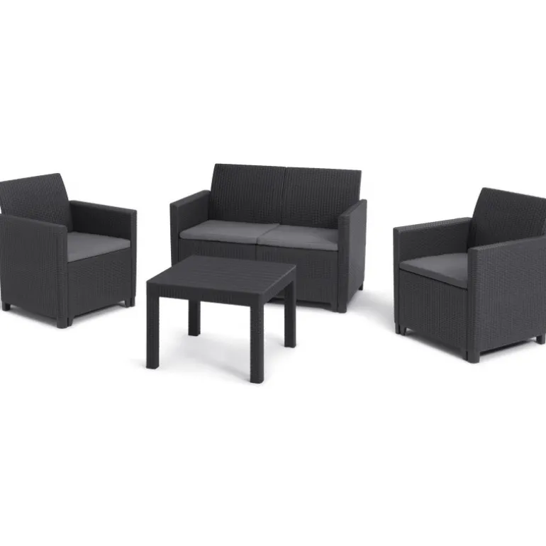 Keter Set Lounge MARIE Grafite Divano + 2 Poltrone + Tavolino Aperto