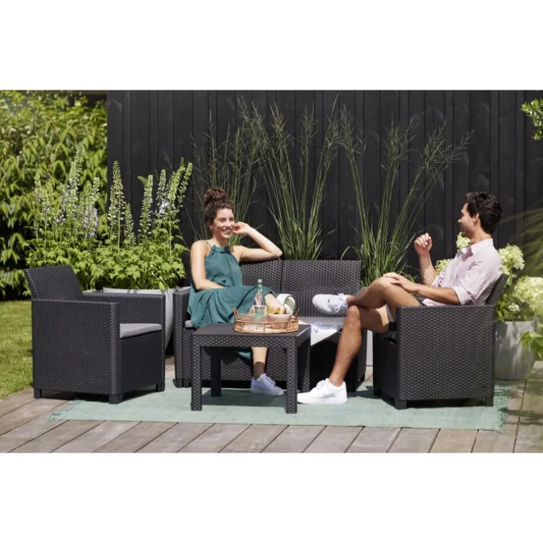 Keter Set Lounge MARIE Grafite Divano + 2 Poltrone + Tavolino Aperto