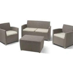 Keter Set Lounge MIA Cappuccino Divano + 2 Poltrone + Tavolino Contenitore