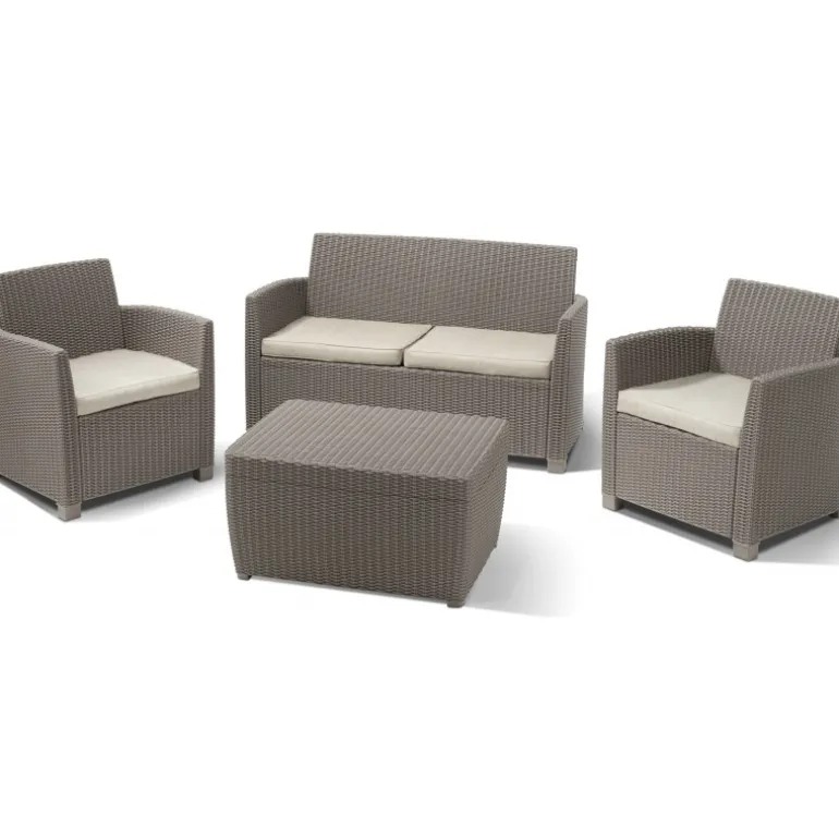 Keter Set Lounge MIA Cappuccino Divano + 2 Poltrone + Tavolino Contenitore