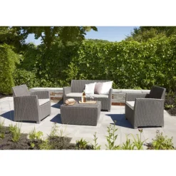 Keter Set Lounge MIA Cappuccino Divano + 2 Poltrone + Tavolino Contenitore