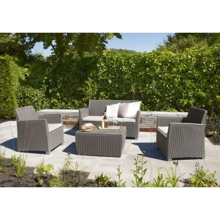 Keter Set Lounge MIA Cappuccino Divano + 2 Poltrone + Tavolino Contenitore