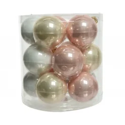 Palline di Natale in vetro da appendere 6 cm Rosa, Bianco e Perla. Set 15