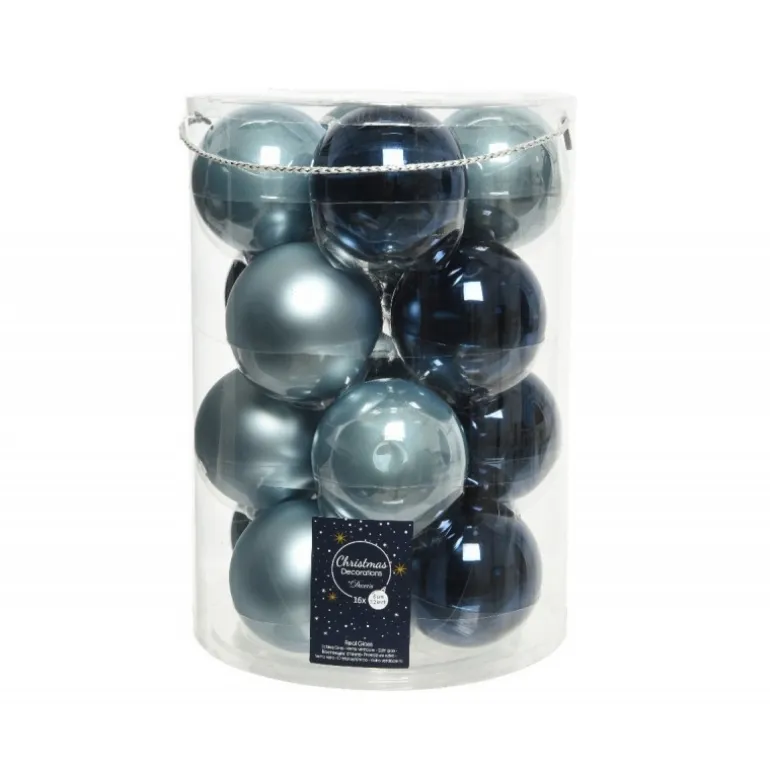 Palline di Natale in vetro da appendere 8 cm Blu. Set 16
