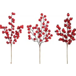 Ramo con Bacche Rosse 33 cm. Pezzo Singolo.