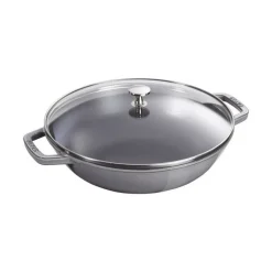 Wok con Coperchio in Vetro 30 cm Grigio Graphite in Ghisa