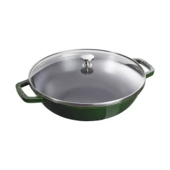Wok con Coperchio in Vetro 30 cm Verde Basilico in Ghisa